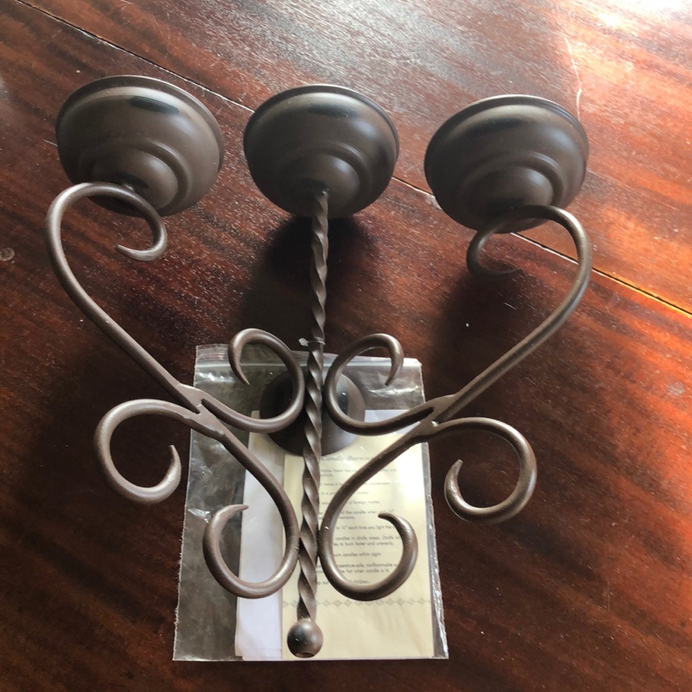 Decorative Three-Candle wall sconces in wrought iron with 3 glass candle holders
